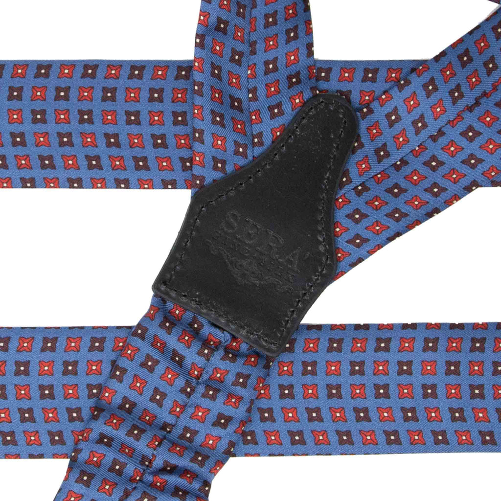 blue and red squares silk suspenders - serà fine silk