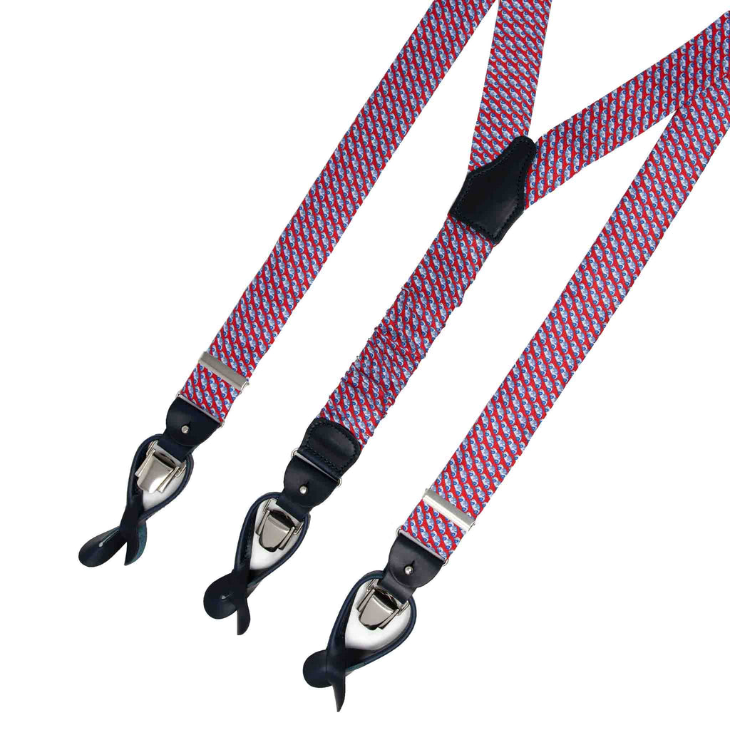 SERA FINE SILK - red cars pattern silk suspenders