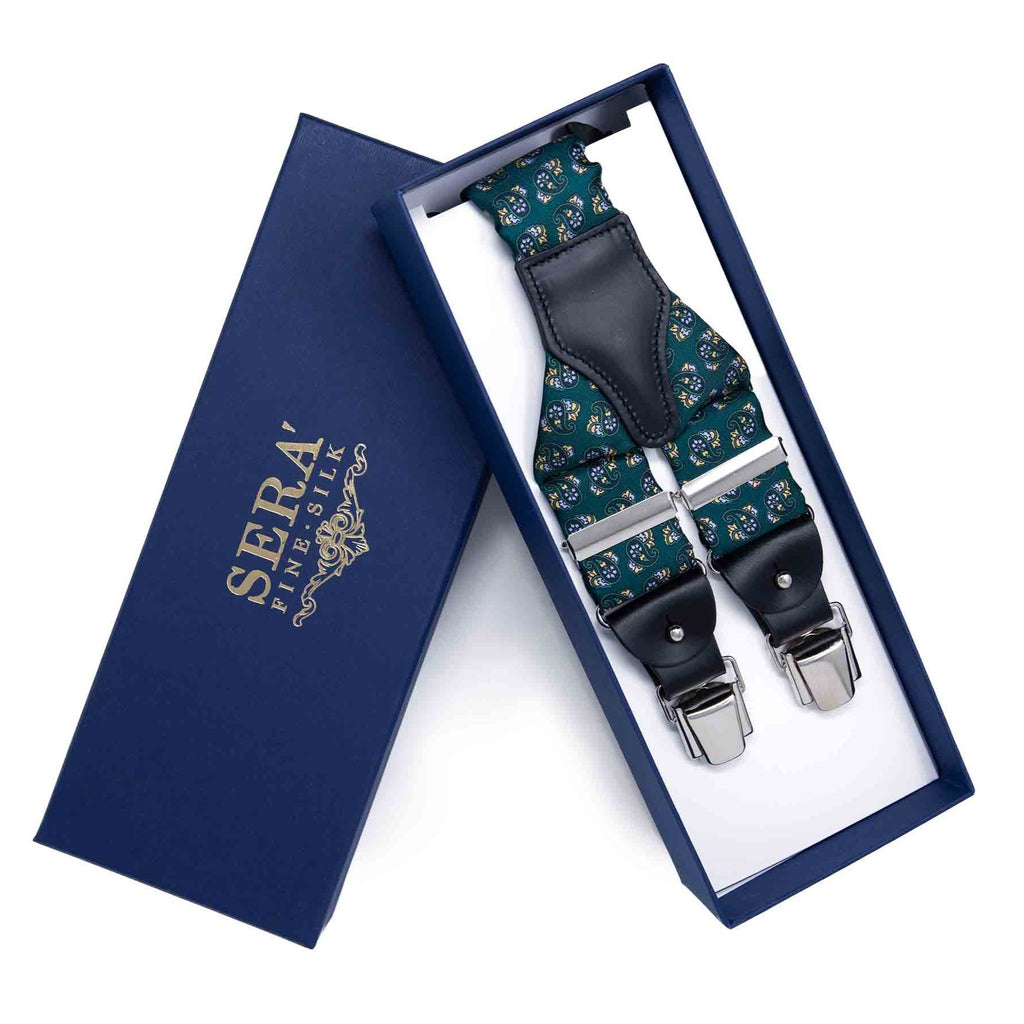 Green and Yellow Paisley Silk Suspenders Serà Fine Silk