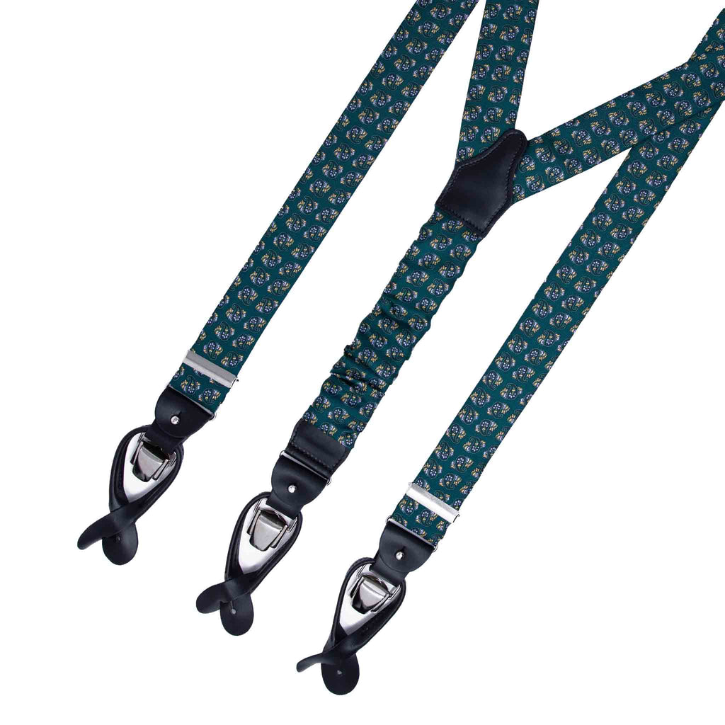 Green and Yellow Paisley Silk Suspenders Serà Fine Silk