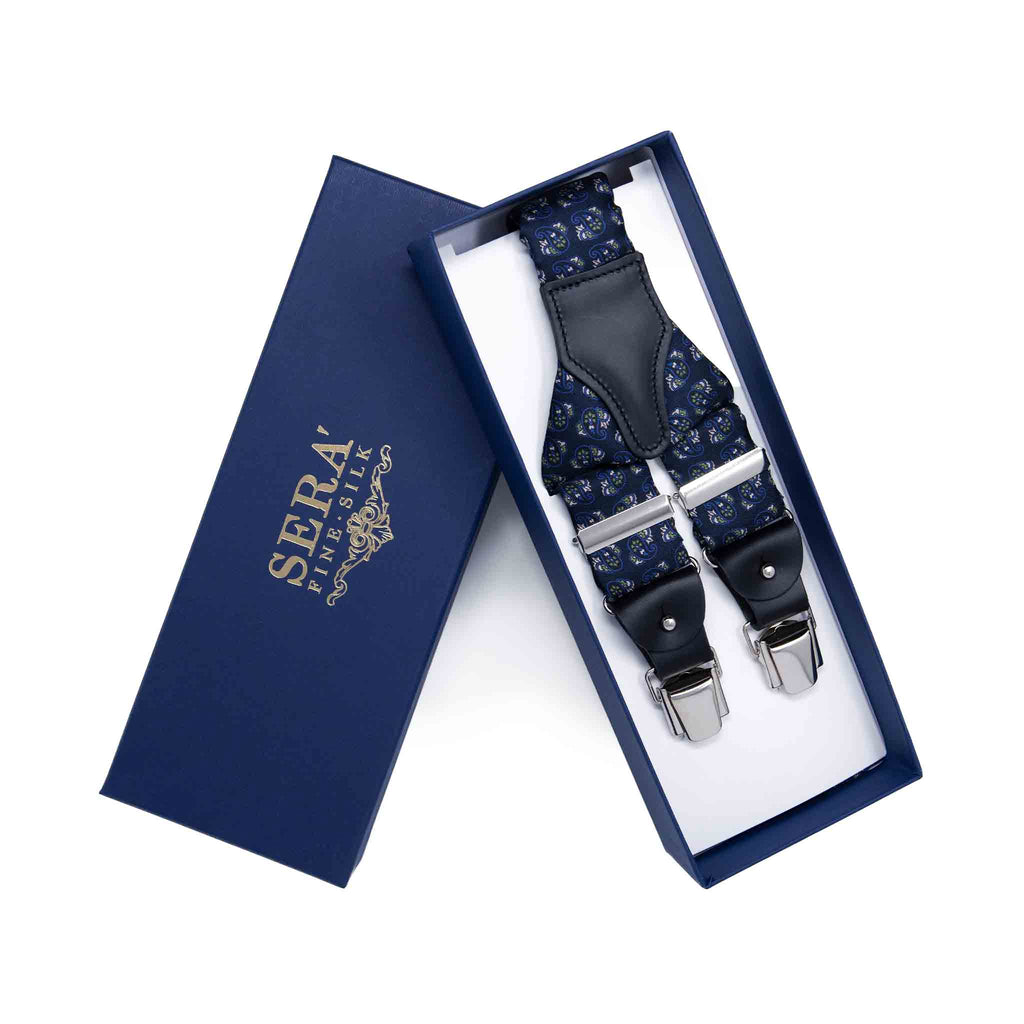 Navy and Green Paisley Silk Suspenders Serà Fine Silk