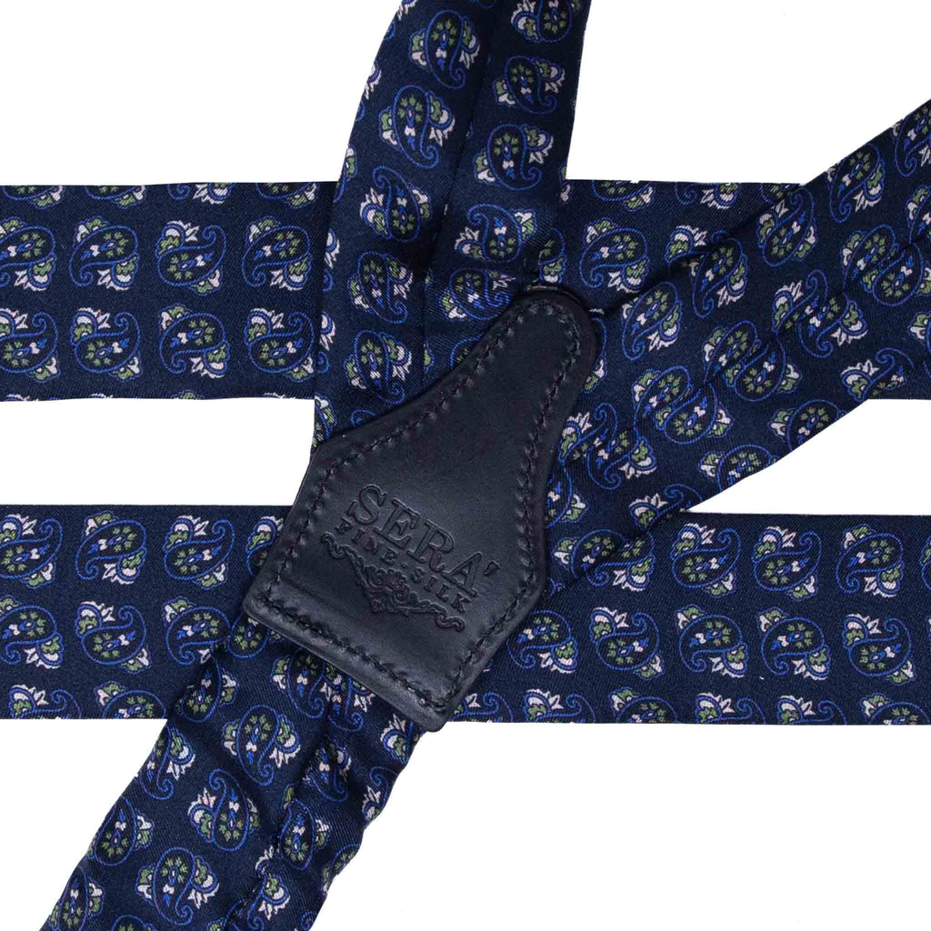 Navy and Green Paisley Silk Suspenders Serà Fine Silk