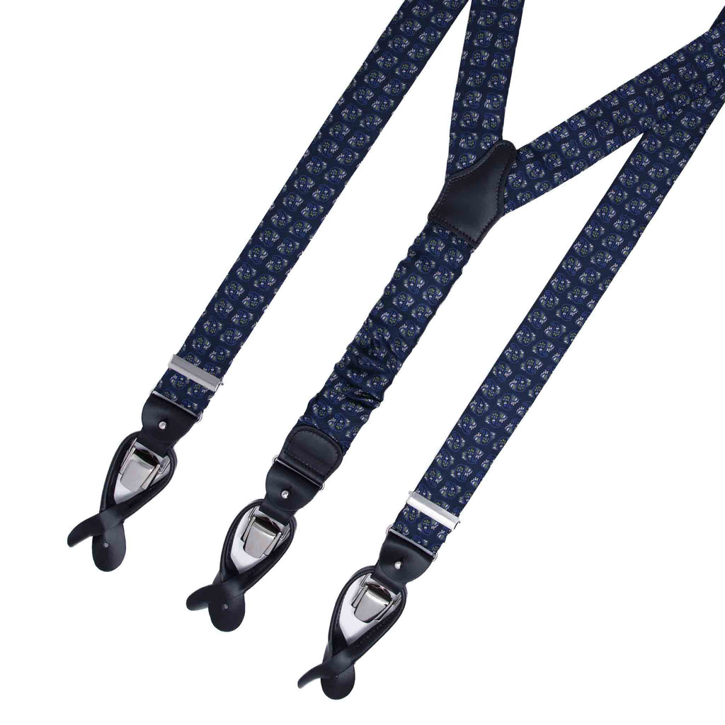 Navy and Green Paisley Silk Suspenders Serà Fine Silk