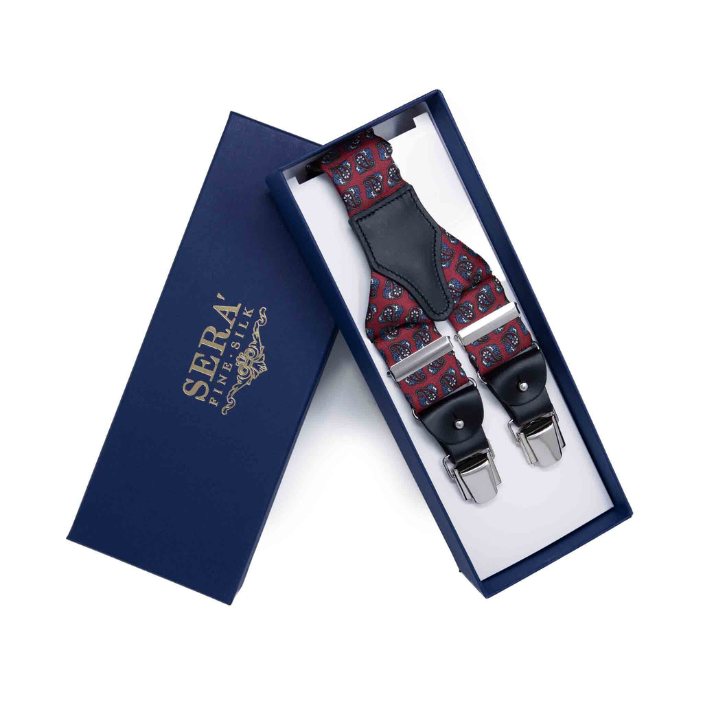 Burgundy and Blue Paisley Silk Suspenders Serà Fine Silk