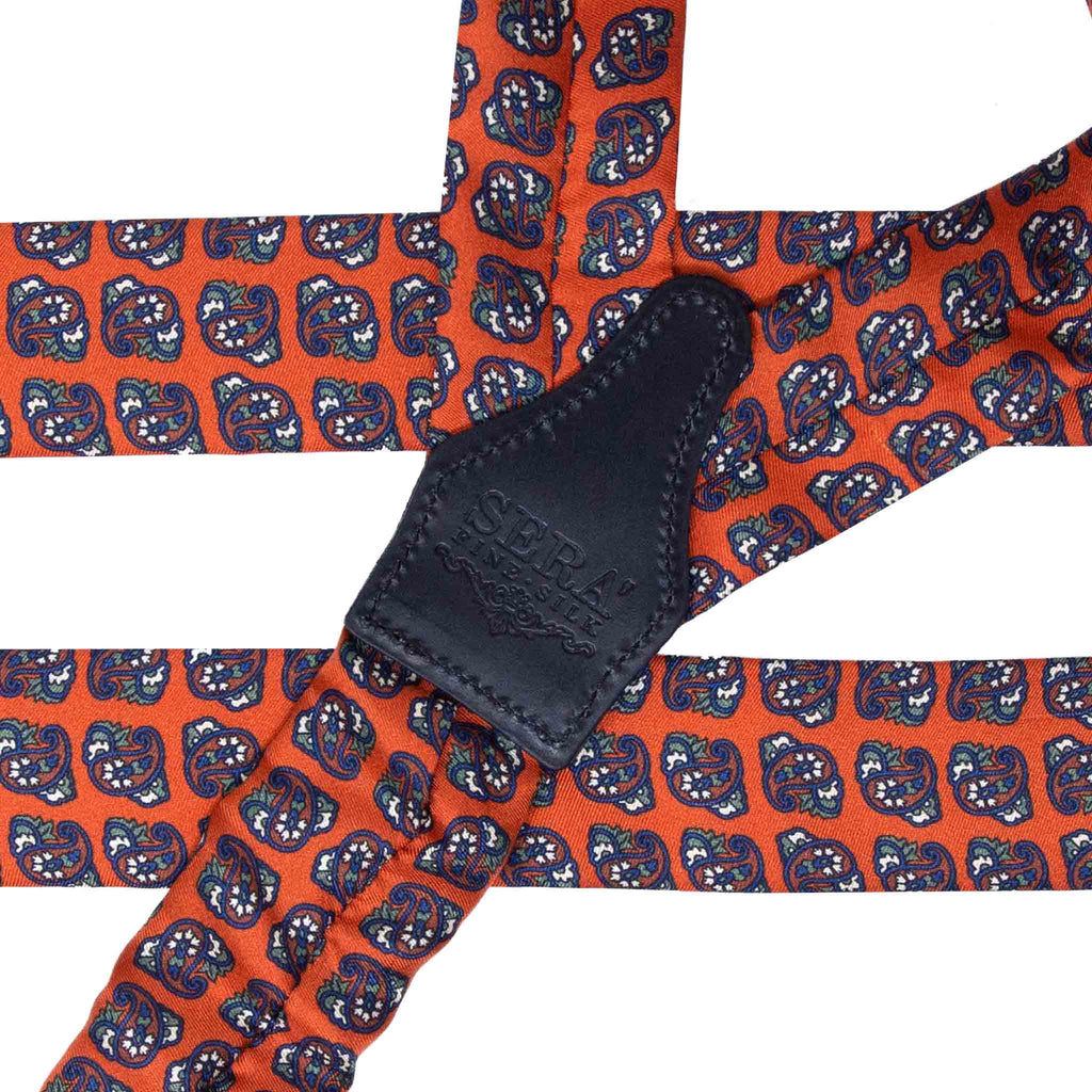 Orange and Navy Paisley Silk Suspenders Serà Fine Silk