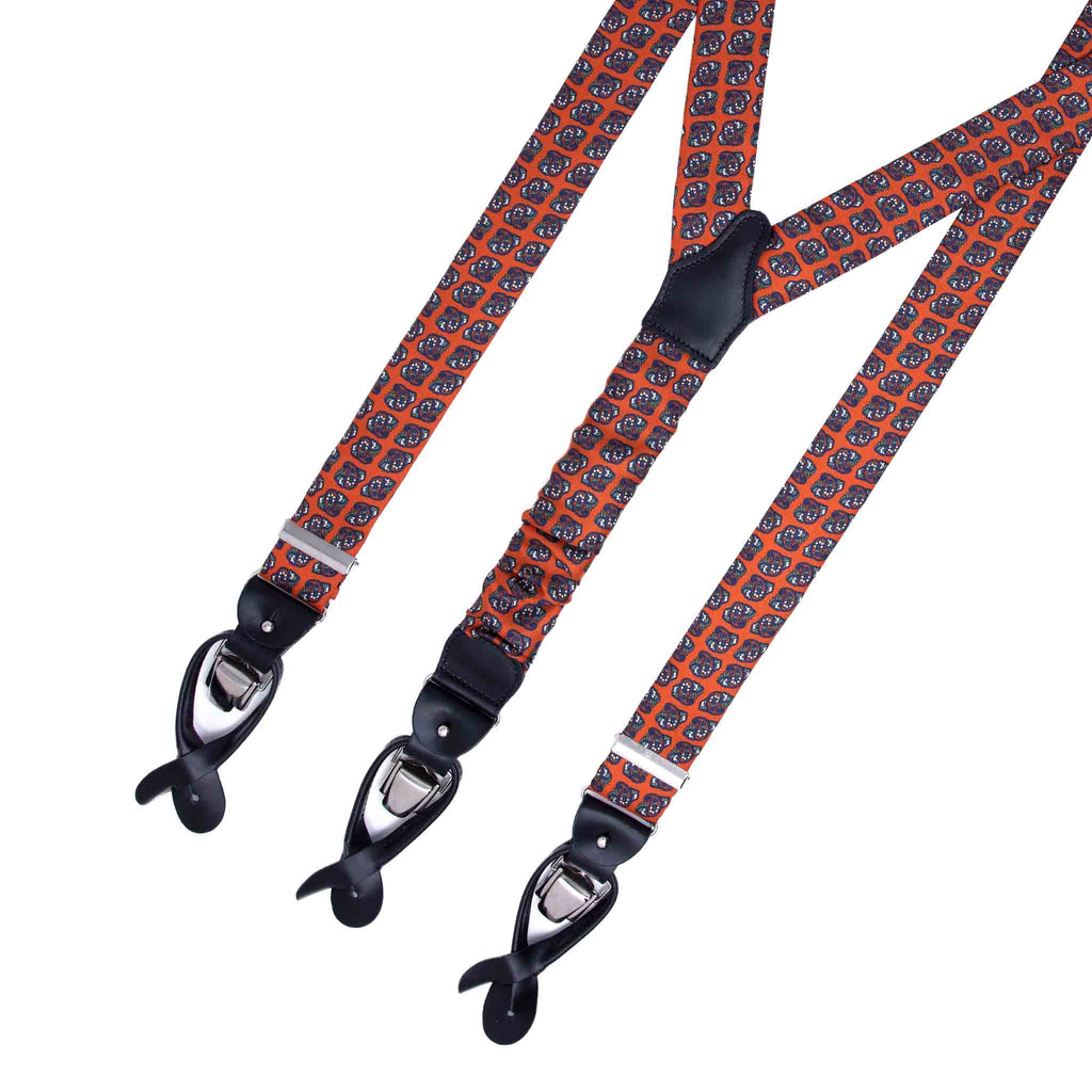 Orange and Navy Paisley Silk Suspenders Serà Fine Silk
