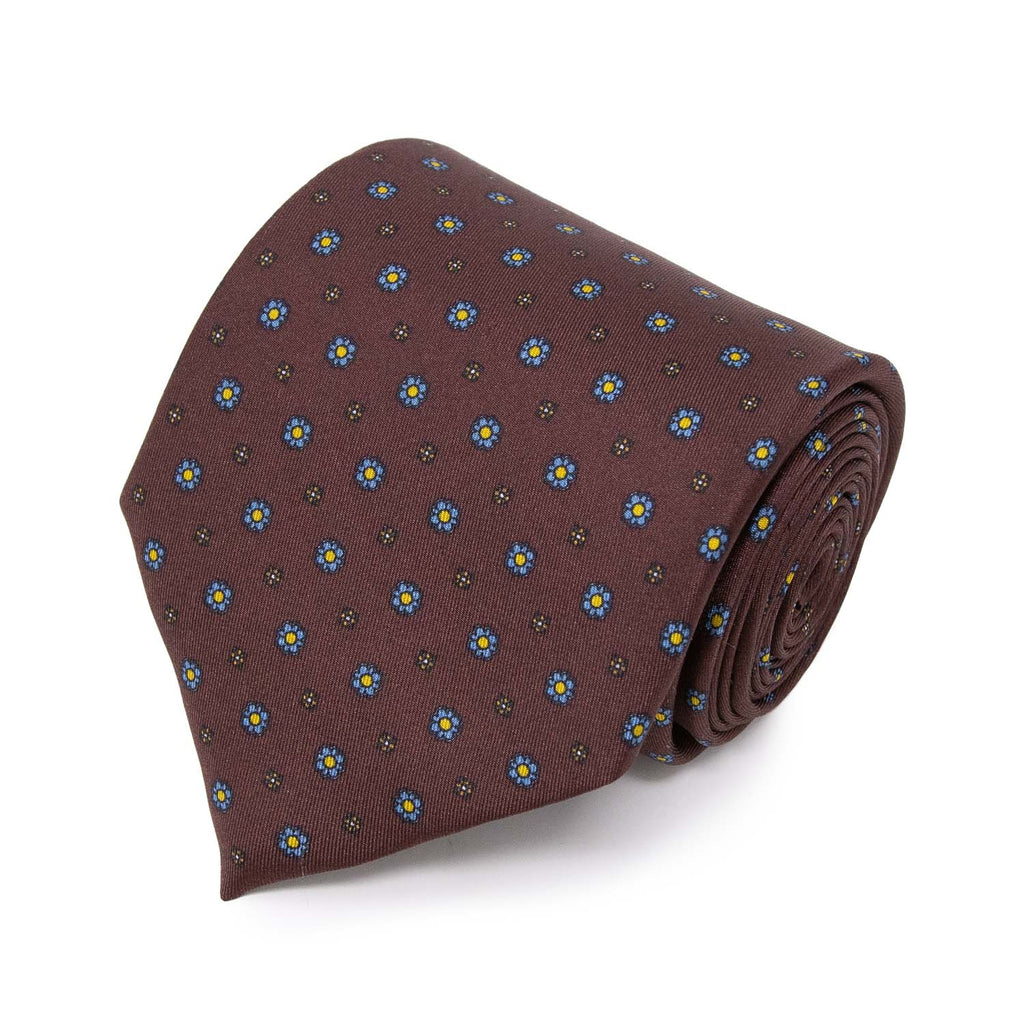 serà fine silk - Brown with small flowers Patterned Silk Tie