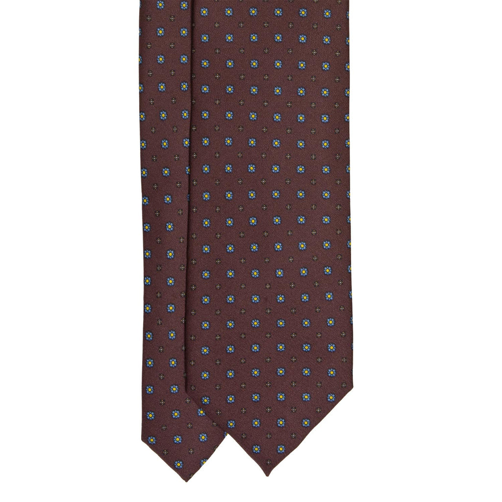 serà fine silk - Brown with small flowers Patterned Silk Tie