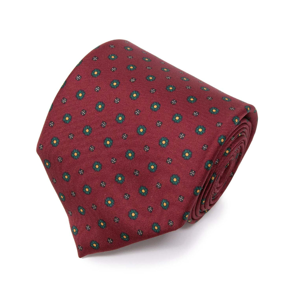 serà fine silk - Burgundy with small flowers Patterned Silk Tie