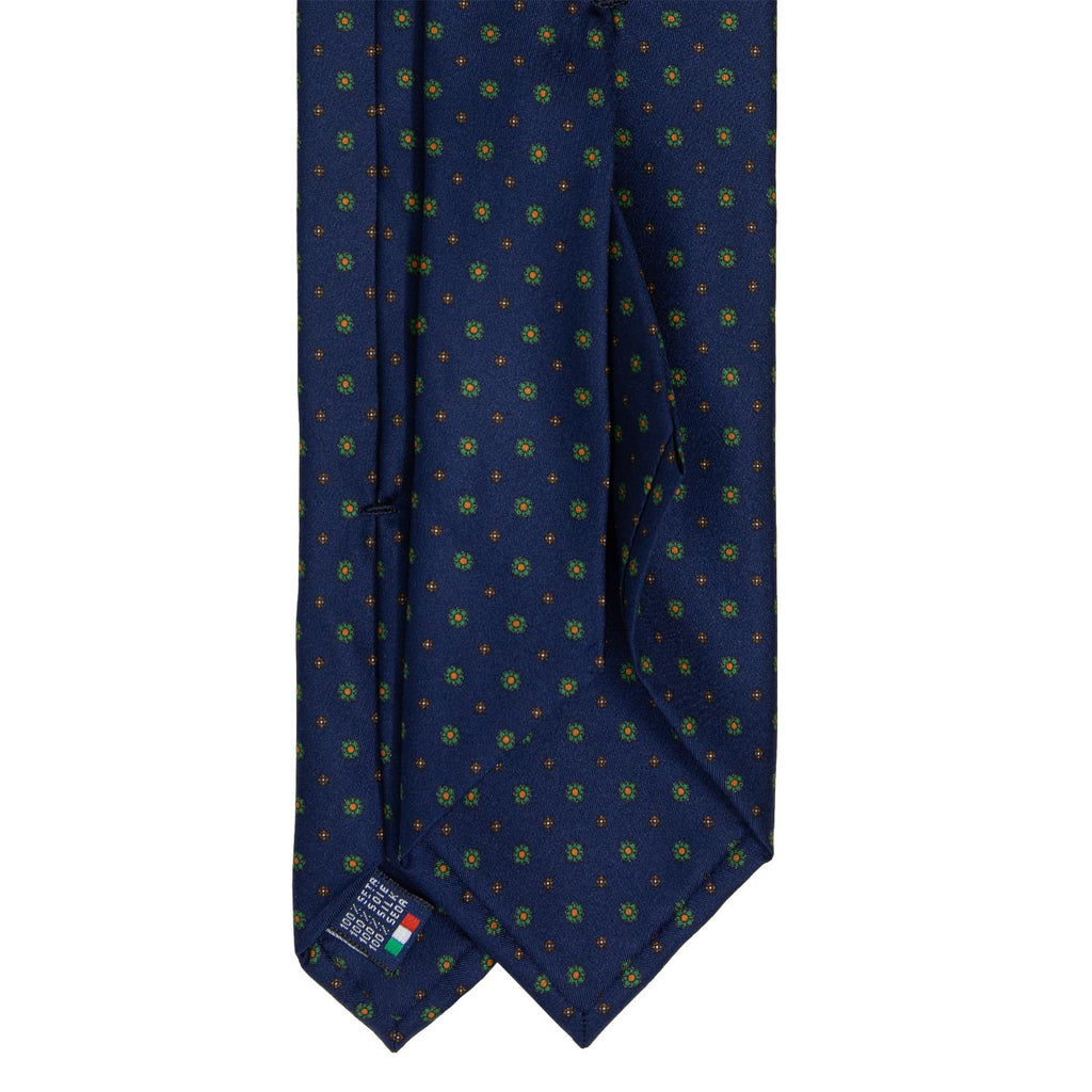 serà fine silk - Navy Blue with small flowers Patterned Silk Tie