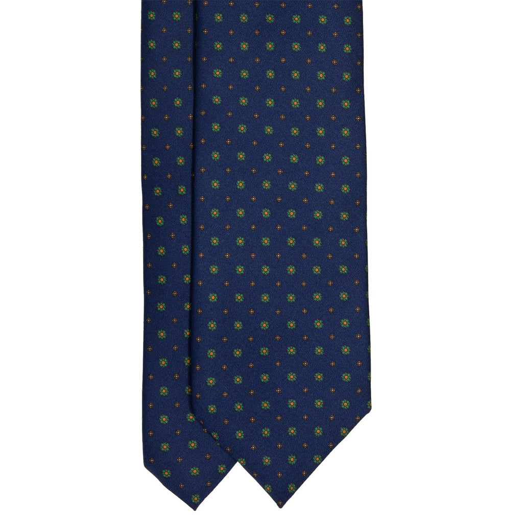 serà fine silk - Navy Blue with small flowers Patterned Silk Tie
