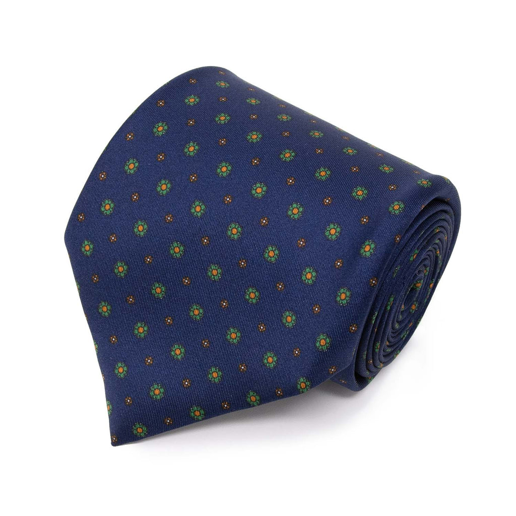 serà fine silk - Navy Blue with small flowers Patterned Silk Tie