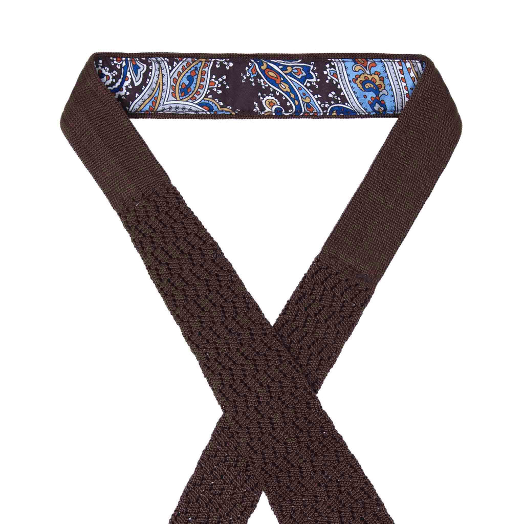 Brown Zig Zag V Point Knitted Silk Tie Serà Fine Silk