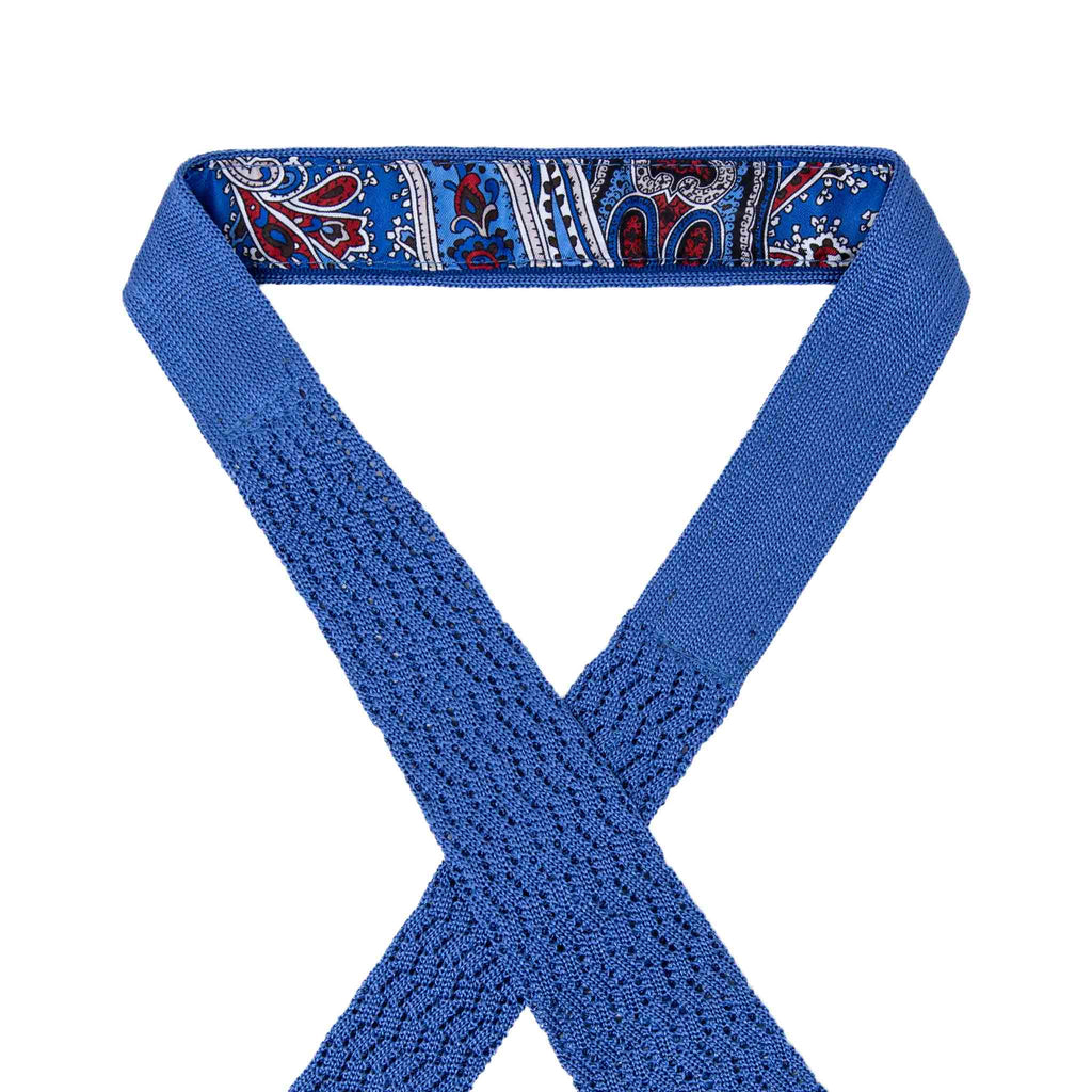 Light Blue Zig Zag V Point Knitted Silk Tie Serà Fine Silk