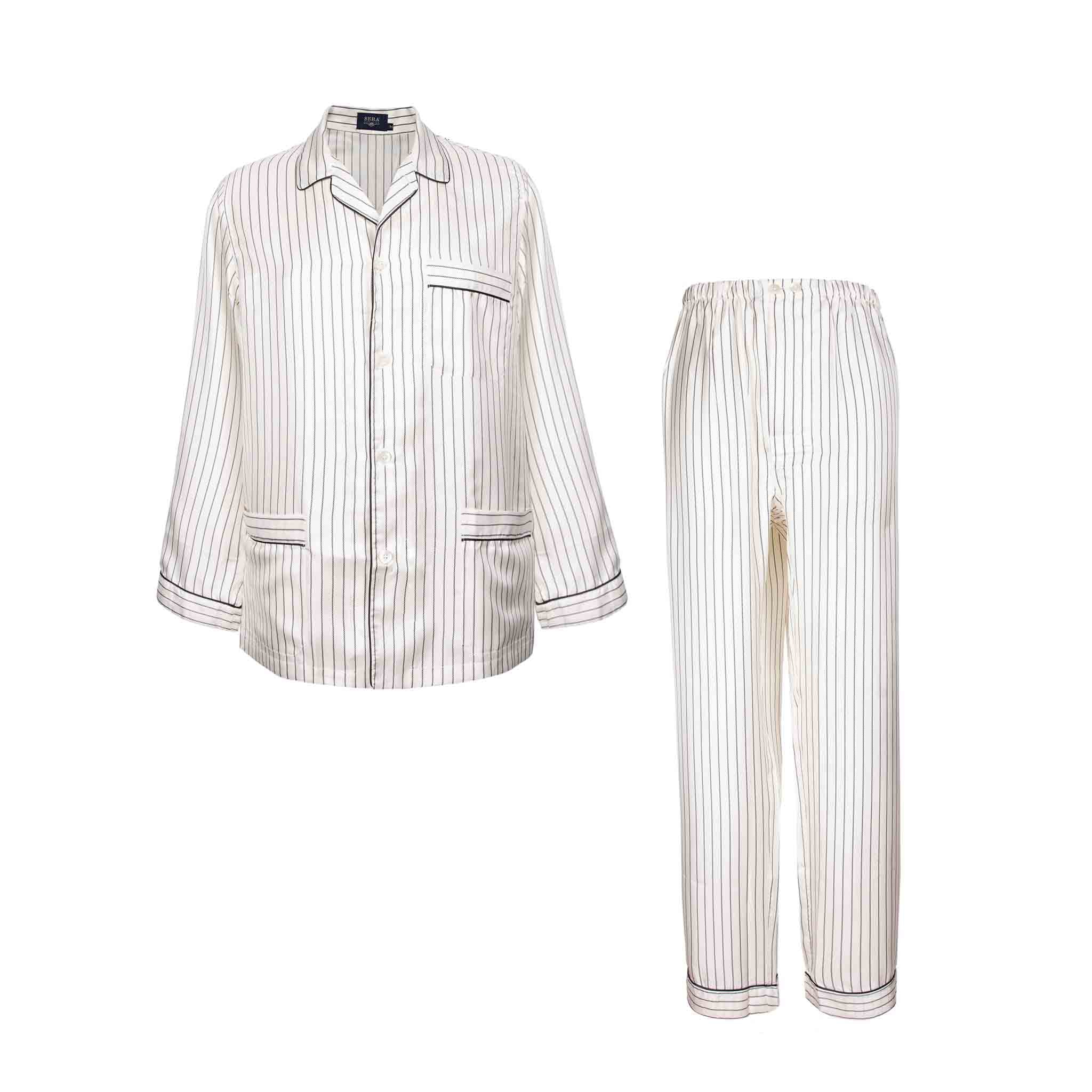 Serà Fine Silk White Striped Silk Pajamas