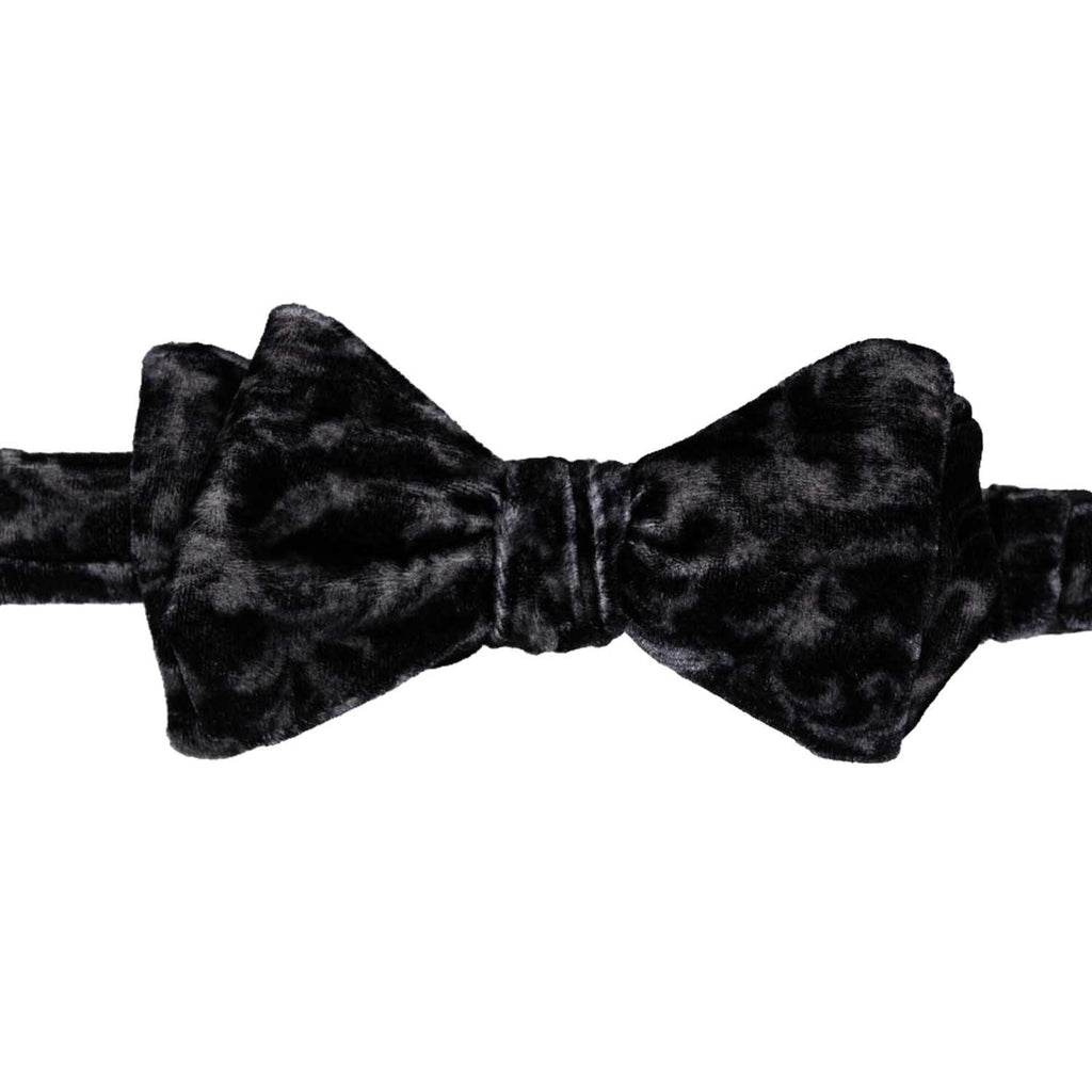 Black Patterned Pre-Tied Velvet Bow Tie - sera fine silk