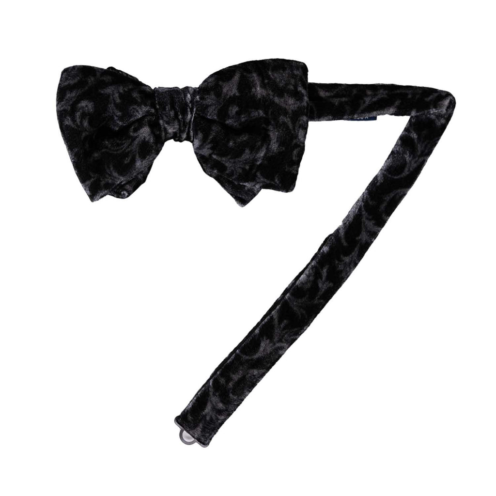 Black Patterned Pre-Tied Velvet Bow Tie - sera fine silk