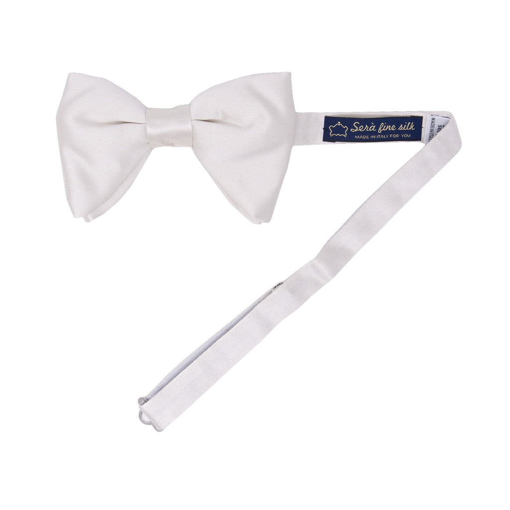 White Pre-Tied Silk Satin Butterfly Bow Tie - sera fine silk