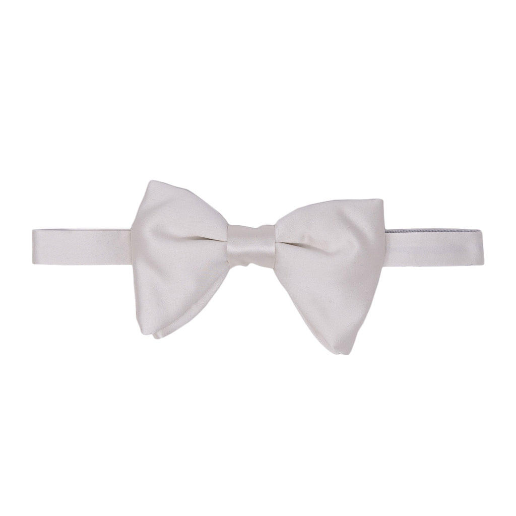 White Pre-Tied Silk Satin Butterfly Bow Tie - sera fine silk