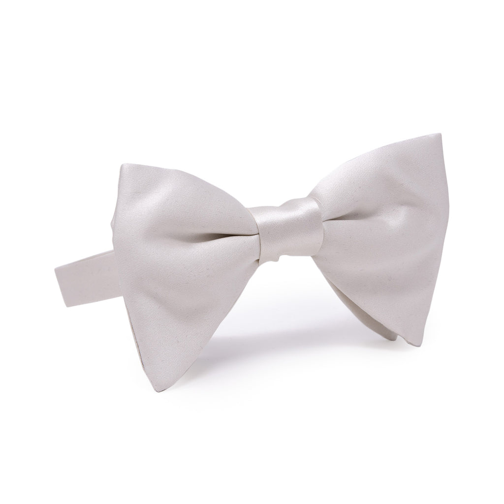 White Pre-Tied Silk Satin Butterfly Bow Tie - sera fine silk