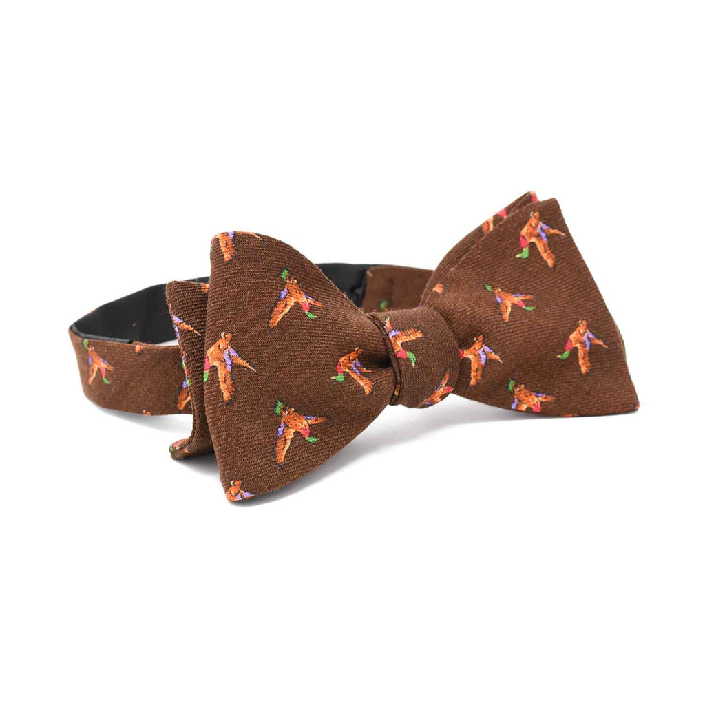 Brown Birds Self-Tie Wool Pattern Bow Tie - serafinesilk
