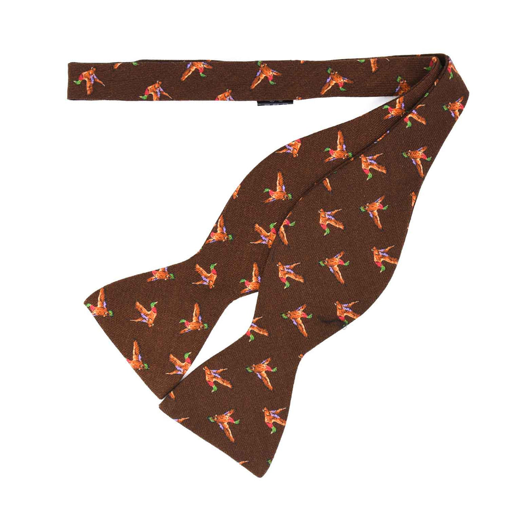 Brown Birds Self-Tie Wool Pattern Bow Tie - serafinesilk