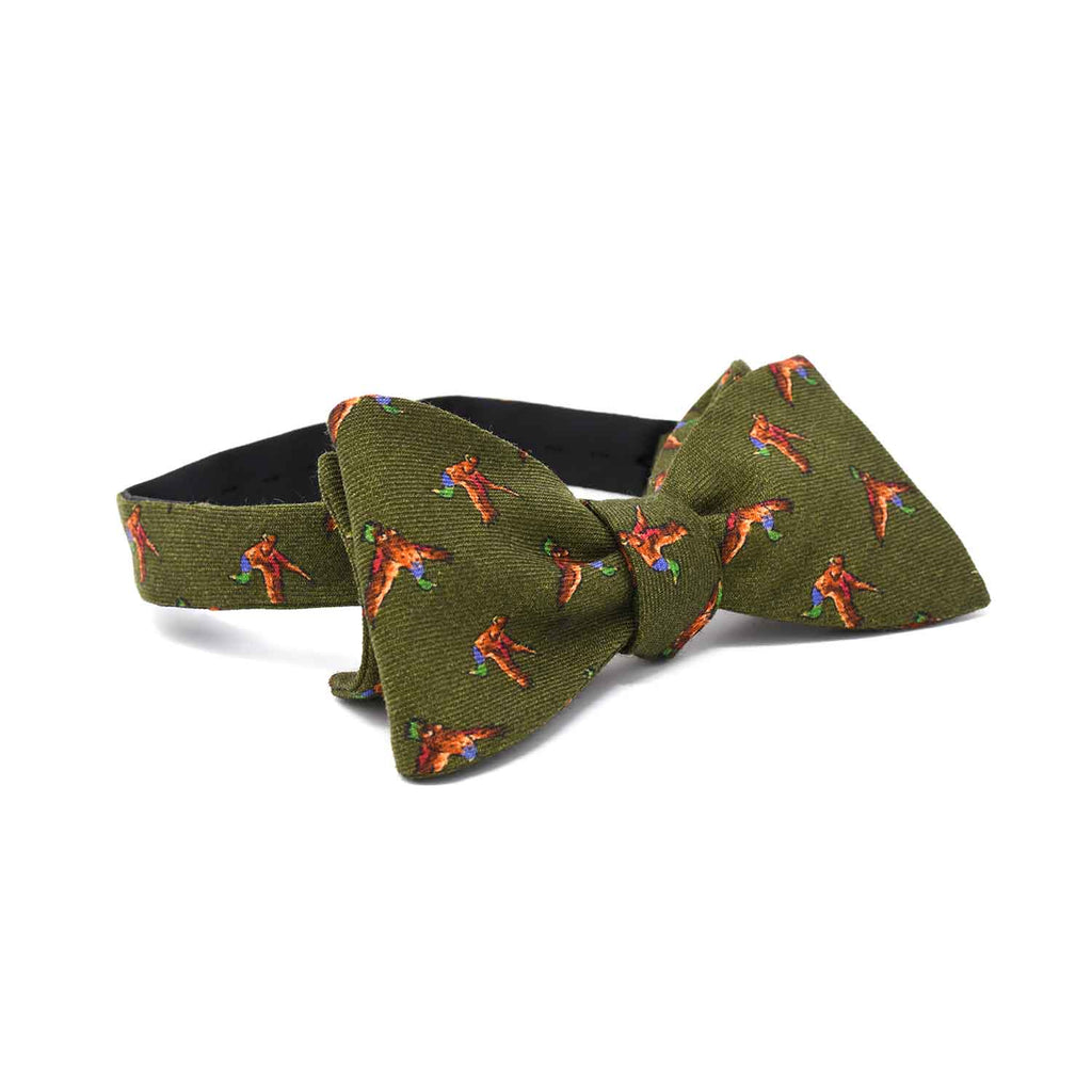 Green Birds Self-Tie Wool Pattern Bow Tie - serafinesilk