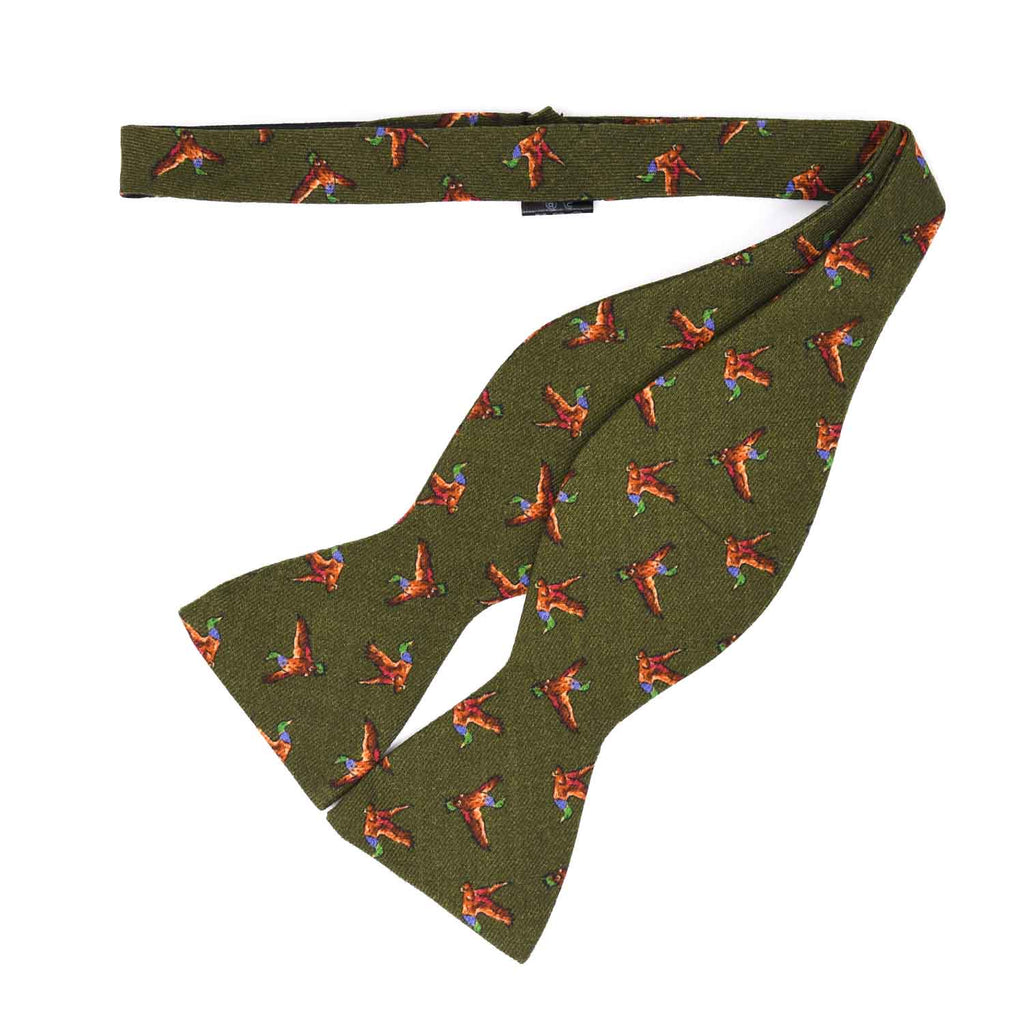 Green Birds Self-Tie Wool Pattern Bow Tie - serafinesilk