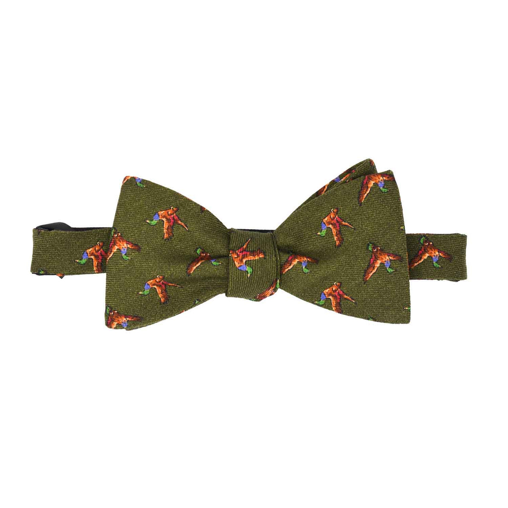 Green Birds Self-Tie Wool Pattern Bow Tie - serafinesilk