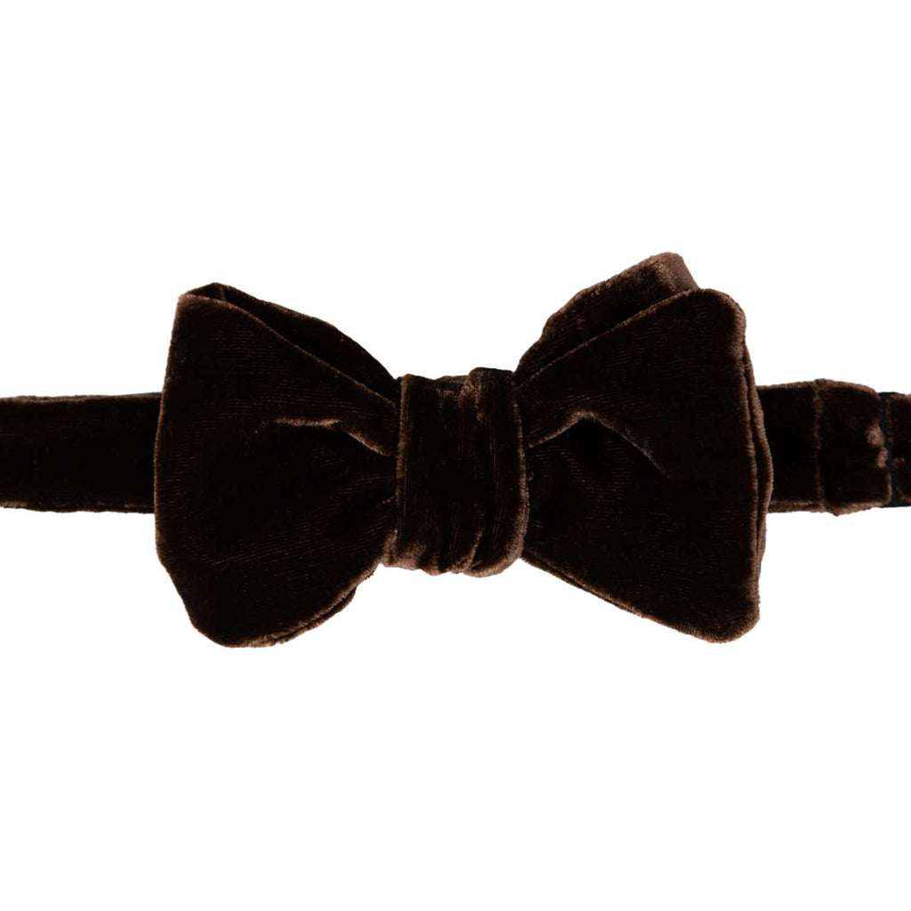 Brown Self-tie Silk Velvet Bow Tie - serafinesilk