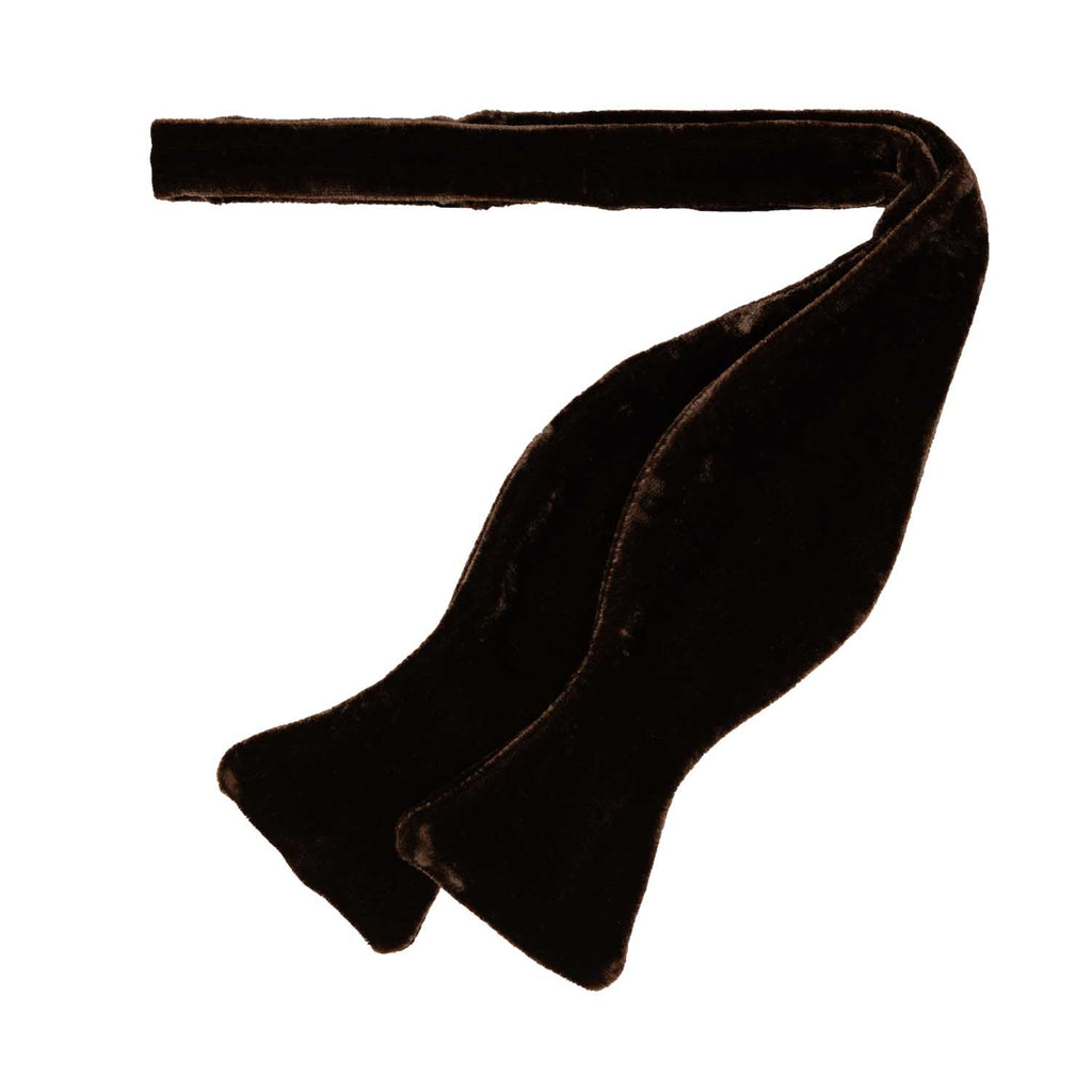 Brown Self-tie Silk Velvet Bow Tie - serafinesilk