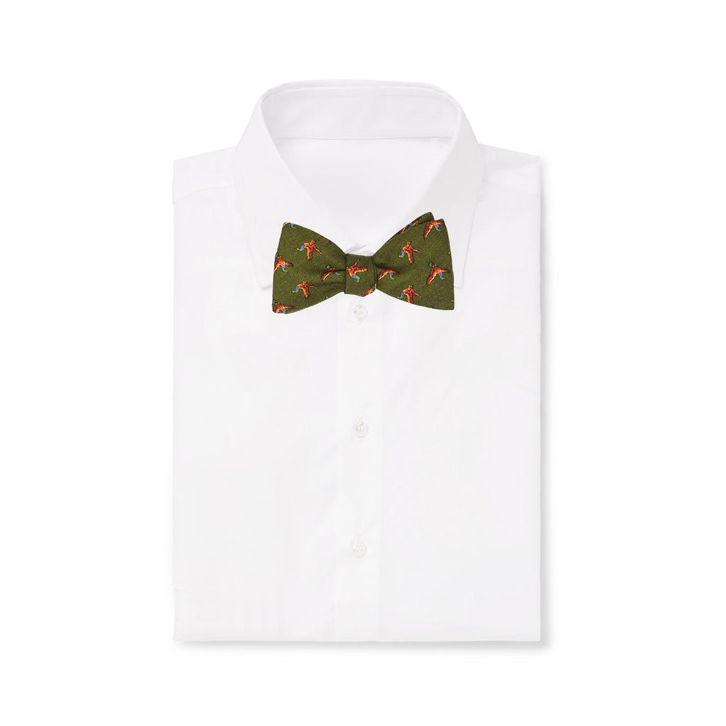 Green Birds Self-Tie Wool Pattern Bow Tie - serafinesilk