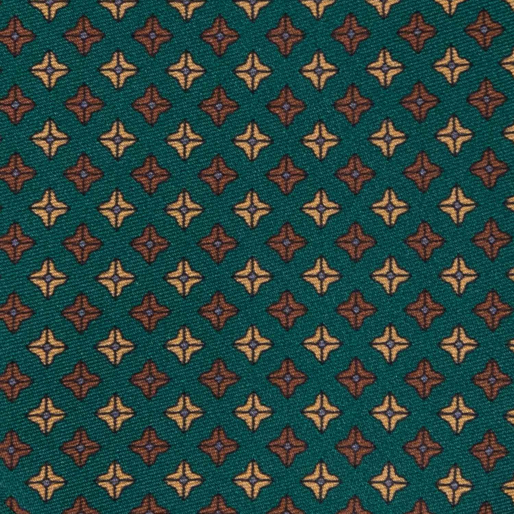Green with Brown Square Dots Patterned Silk Tie - sera fine silk