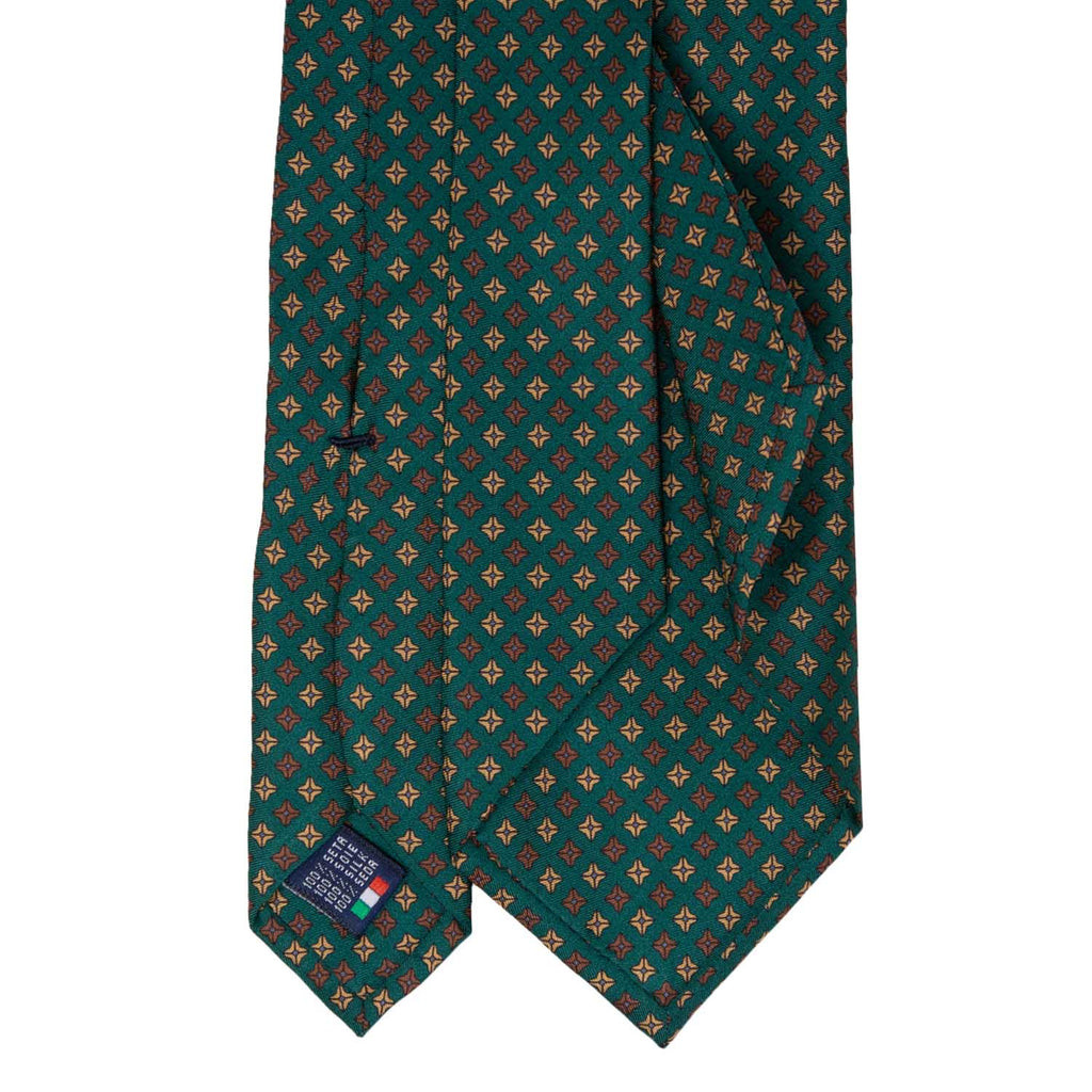 Green with Brown Square Dots Patterned Silk Tie - sera fine silk