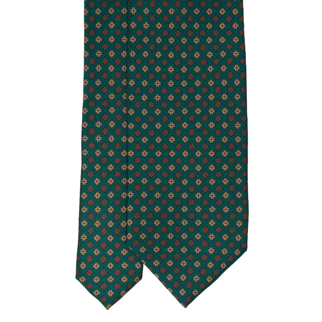 Green with Brown Square Dots Patterned Silk Tie - sera fine silk