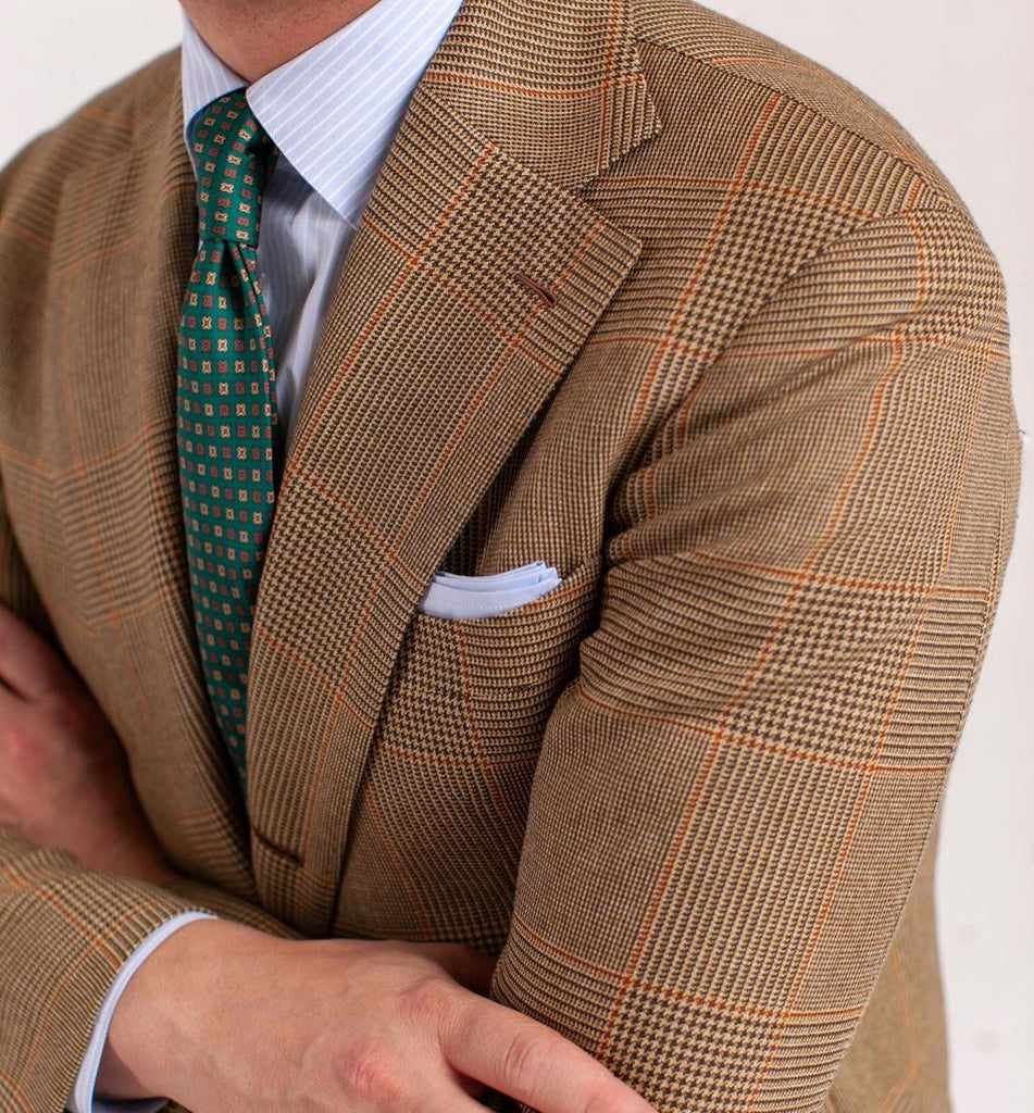 green with brown square dots patterned silk tie