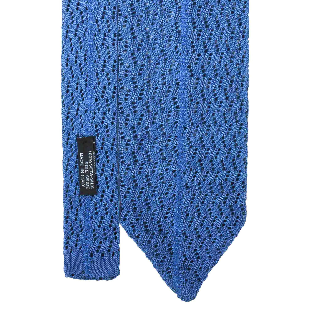Light Blue Zig Zag V Point Knitted Silk Tie Serà Fine Silk