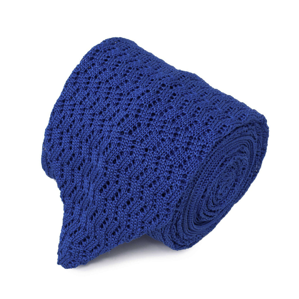 Royal Blue Zig Zag V Point Knitted Silk Tie - sera fine silk