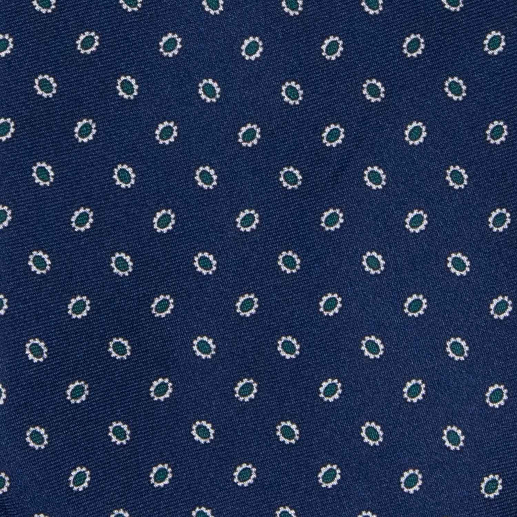 Mindnight Blue with Green Dots Patterned Silk Tie - sera fine silk