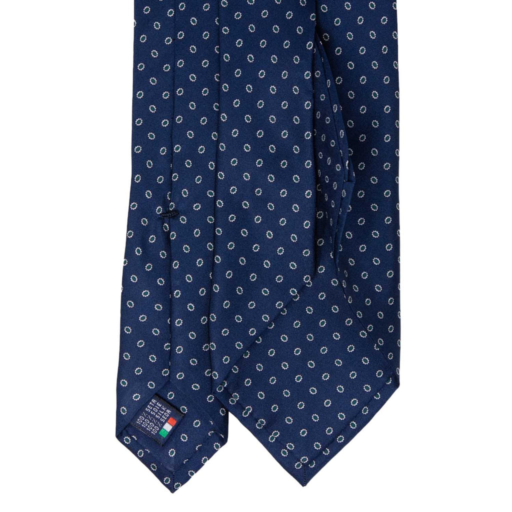 Mindnight Blue with Green Dots Patterned Silk Tie - sera fine silk