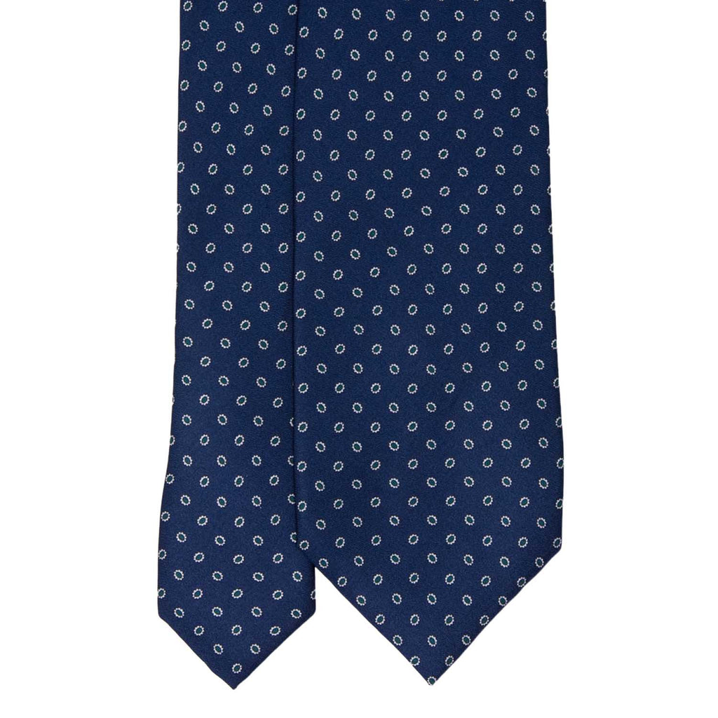 Mindnight Blue with Green Dots Patterned Silk Tie - sera fine silk