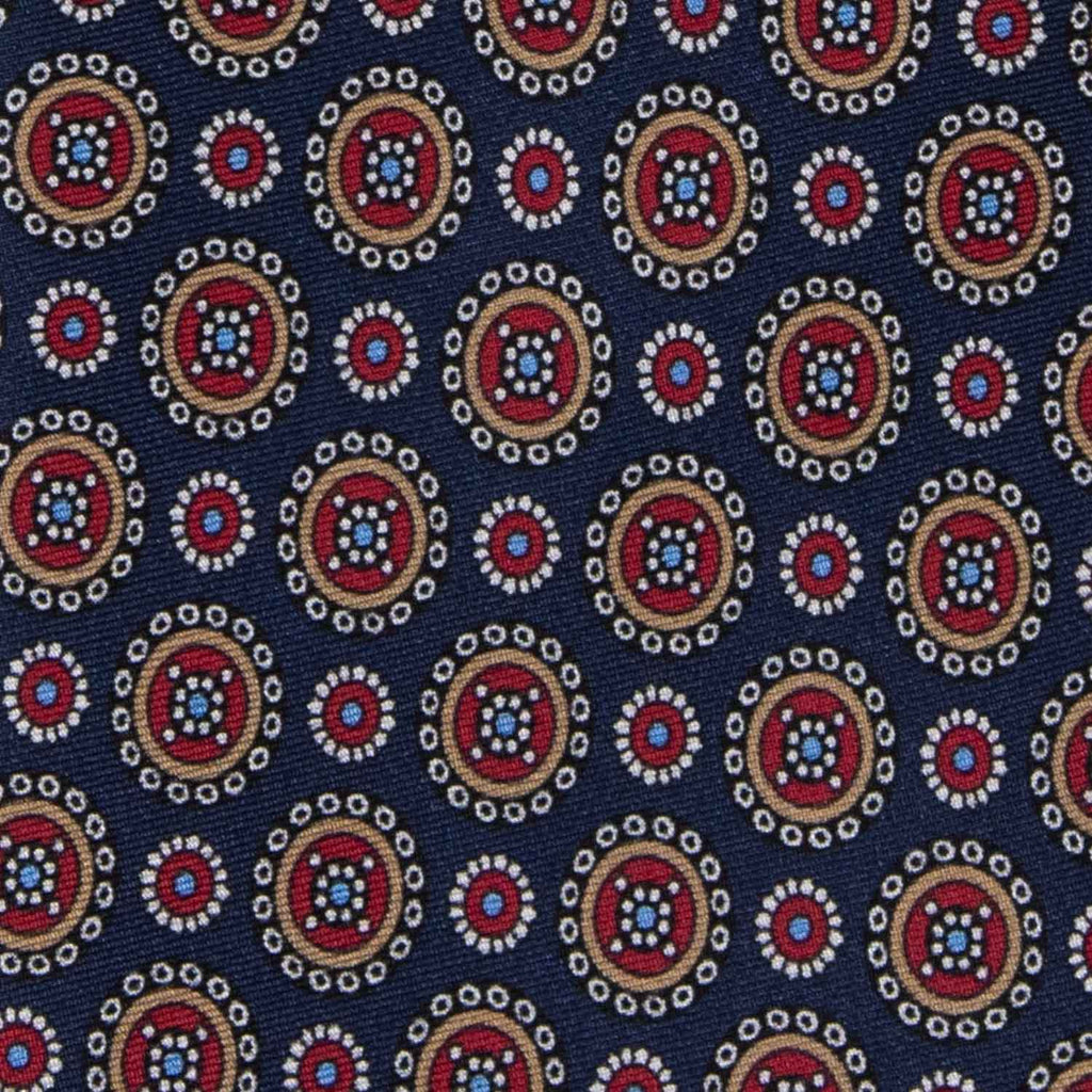 Navy Blue with Round Pattern Silk Tie - sera fine silk