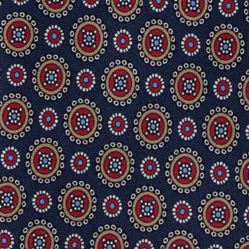 Navy Blue with Round Pattern Silk Tie - sera fine silk