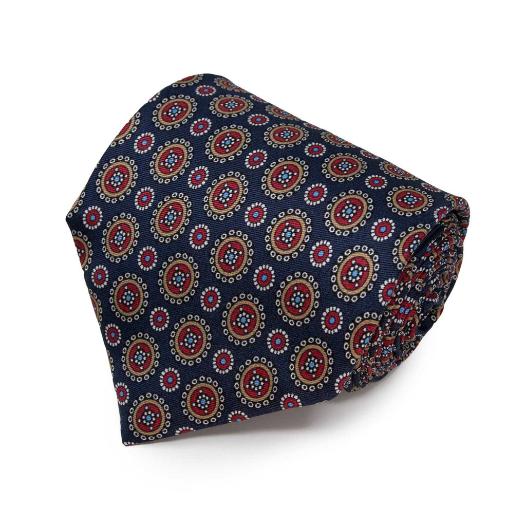 Navy Blue with Round Pattern Silk Tie - sera fine silk