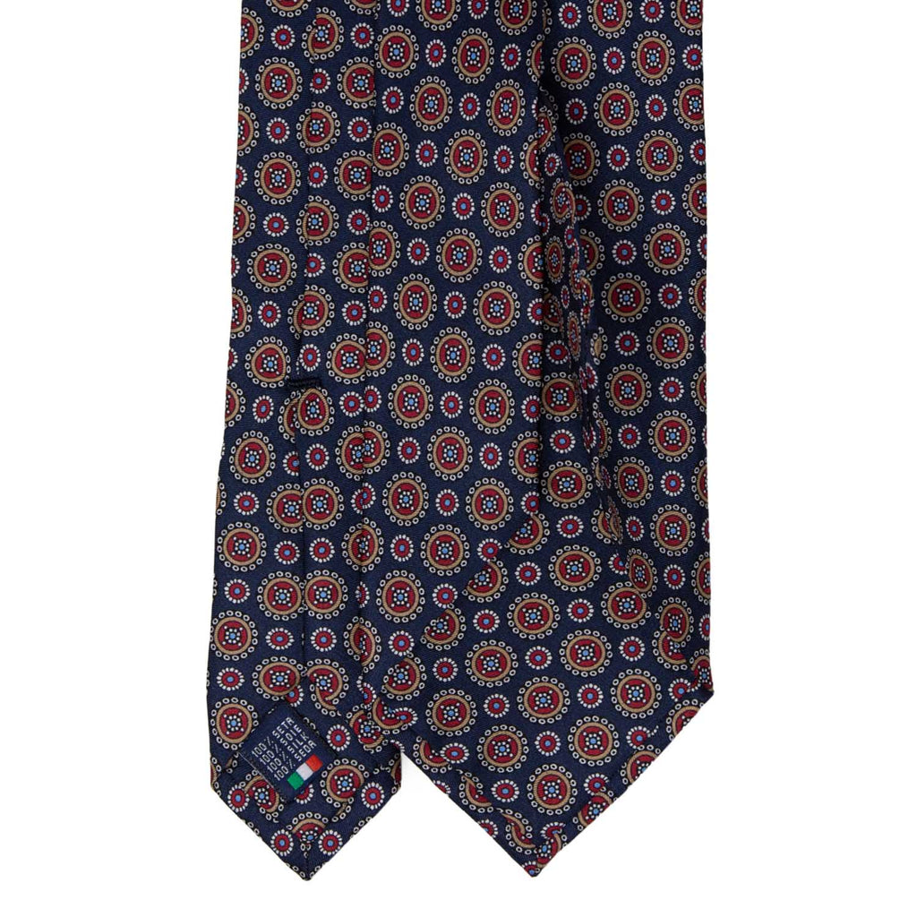 Navy Blue with Round Pattern Silk Tie - sera fine silk