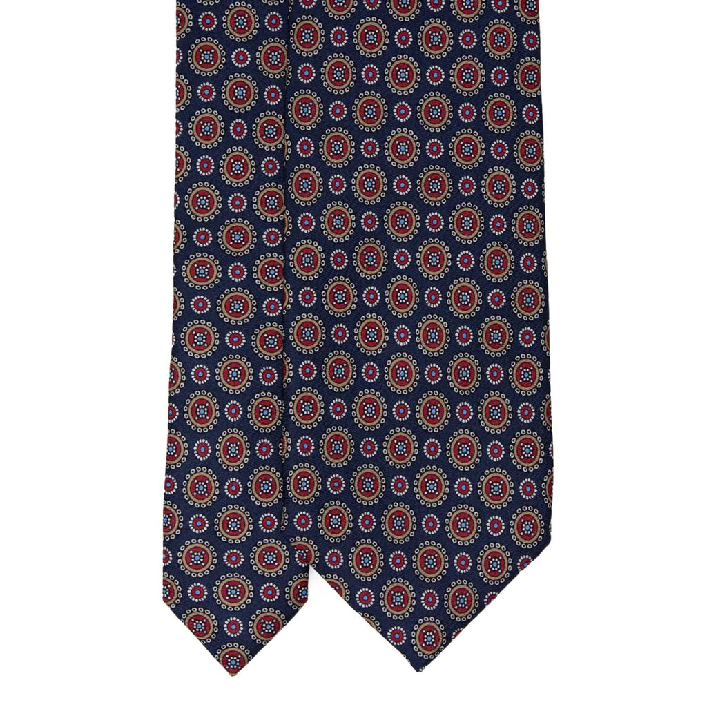 Navy Blue with Round Pattern Silk Tie - serà fine silk