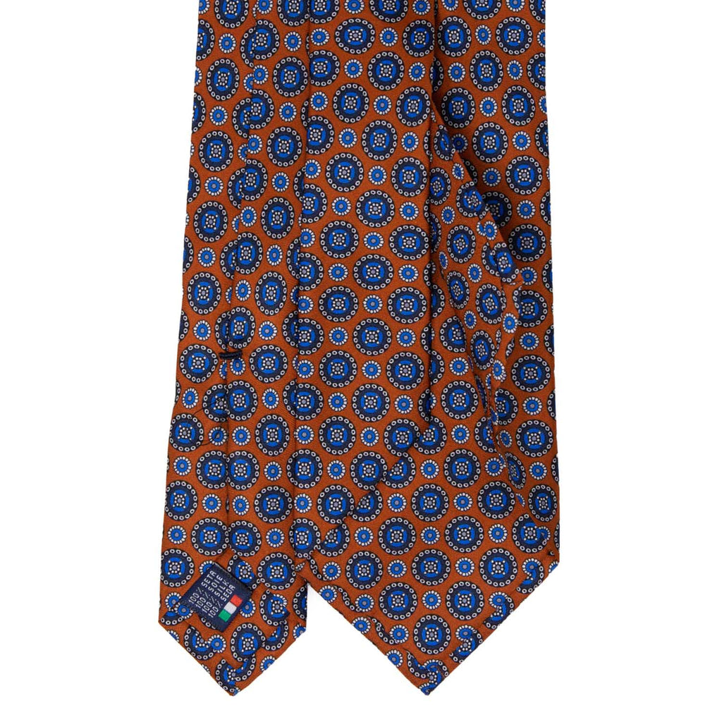 Orange with Blue Round Pattern Silk Tie - sera fine silk
