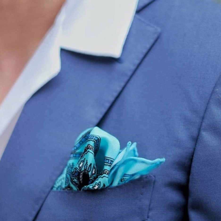 Panarea Turquoise Silk Pocket Square Serà Fine Silk