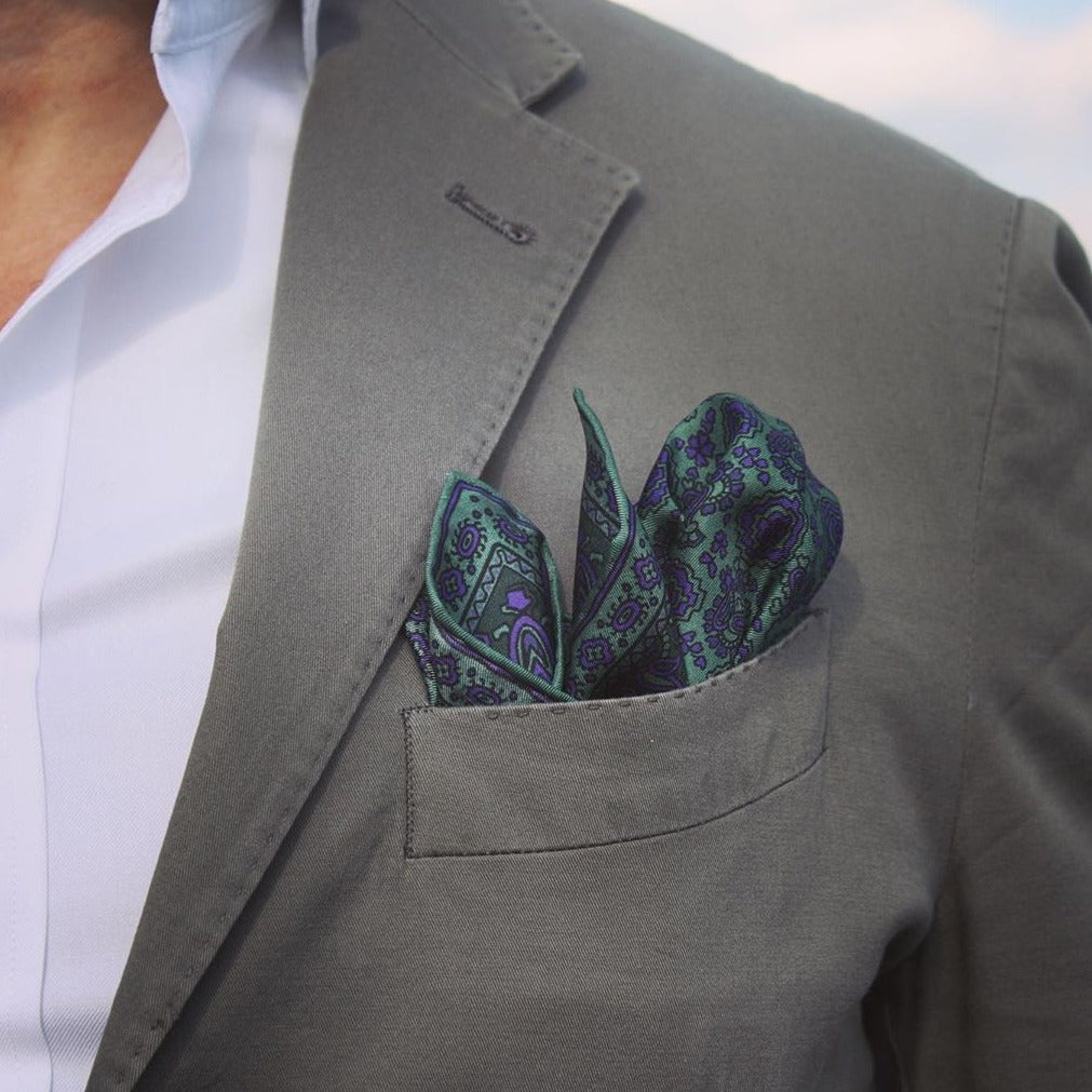 Pear Prosecco Green Pocket Square Styled