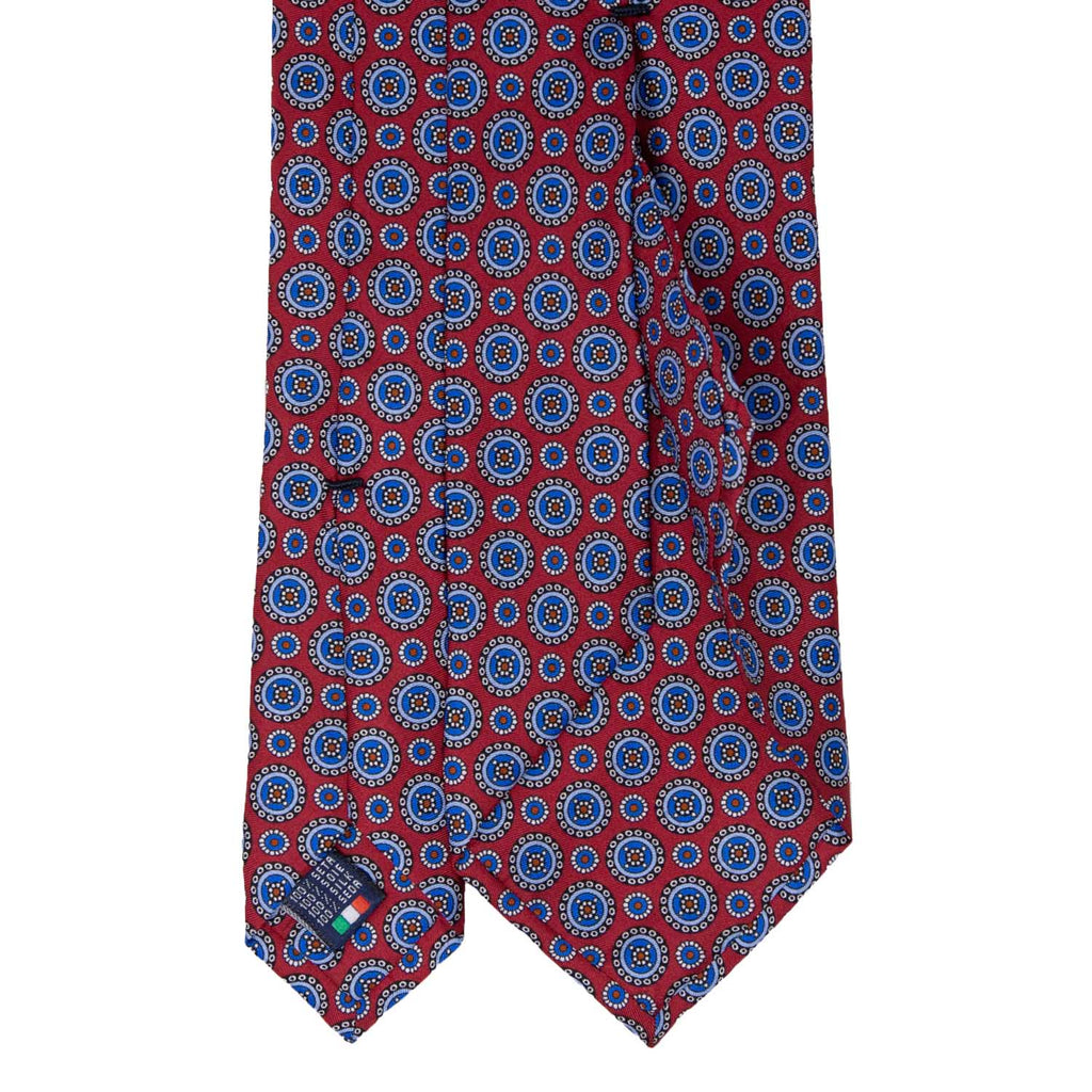 Red with Light Blue Round Pattern Silk Tie - sera fine silk